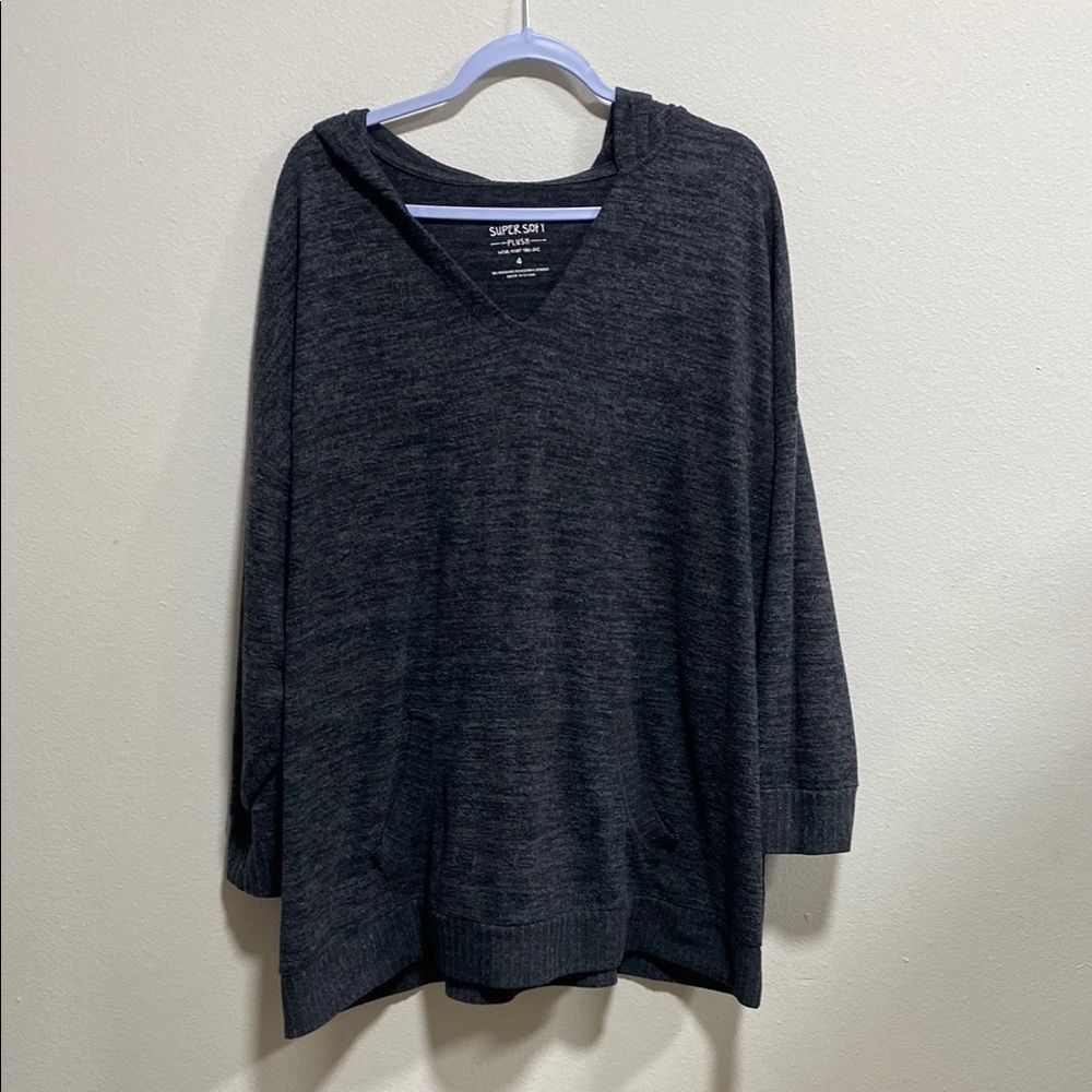 torrid Dark Charcoal Gray V-Neck Hooded Sweater